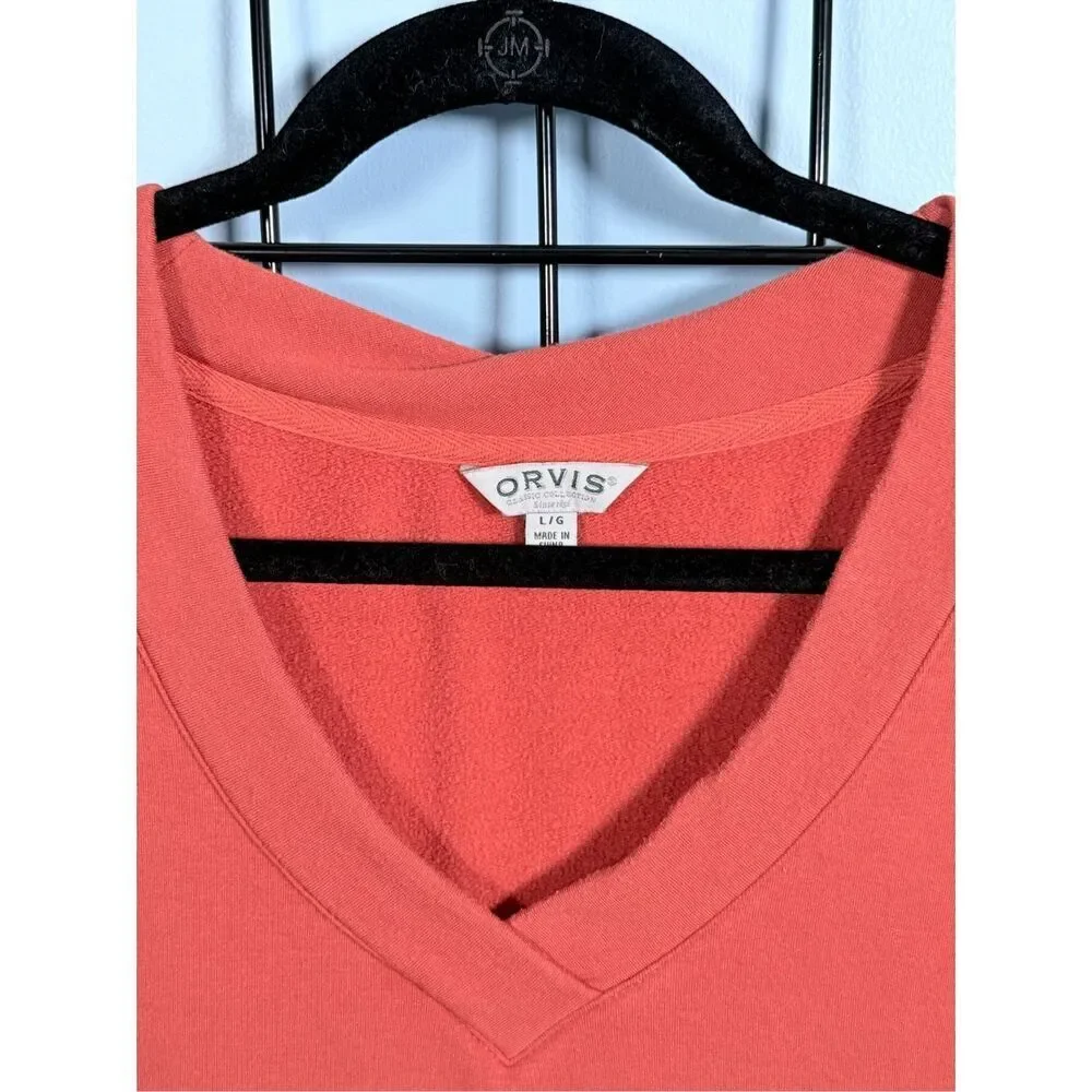 Orvis V-Neck Dropped Shoulder Sweater‎ Womens L Burnt Orange Cottagecore